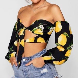 Tie Front Lemon Bardot Crop Top